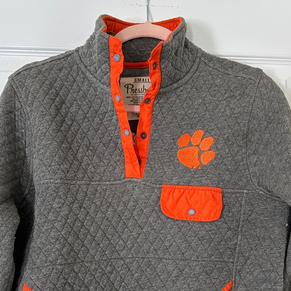 Clemson Pressbox Gray Quilted Sweatshirt with Orange Accents - Picture 4 of 5